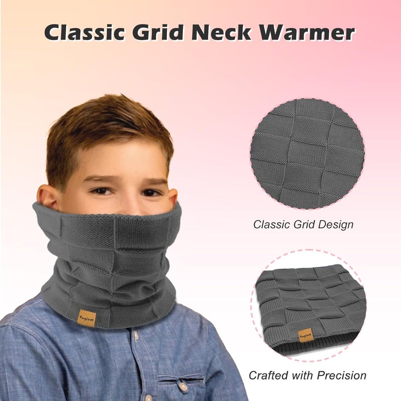 Vogium Kids Double-layer Knit Neck Warmer Gaiter | Thermal Fleece Face Cover for 6-14 Year Olds Boys Girls | Ski, Play - Image 3